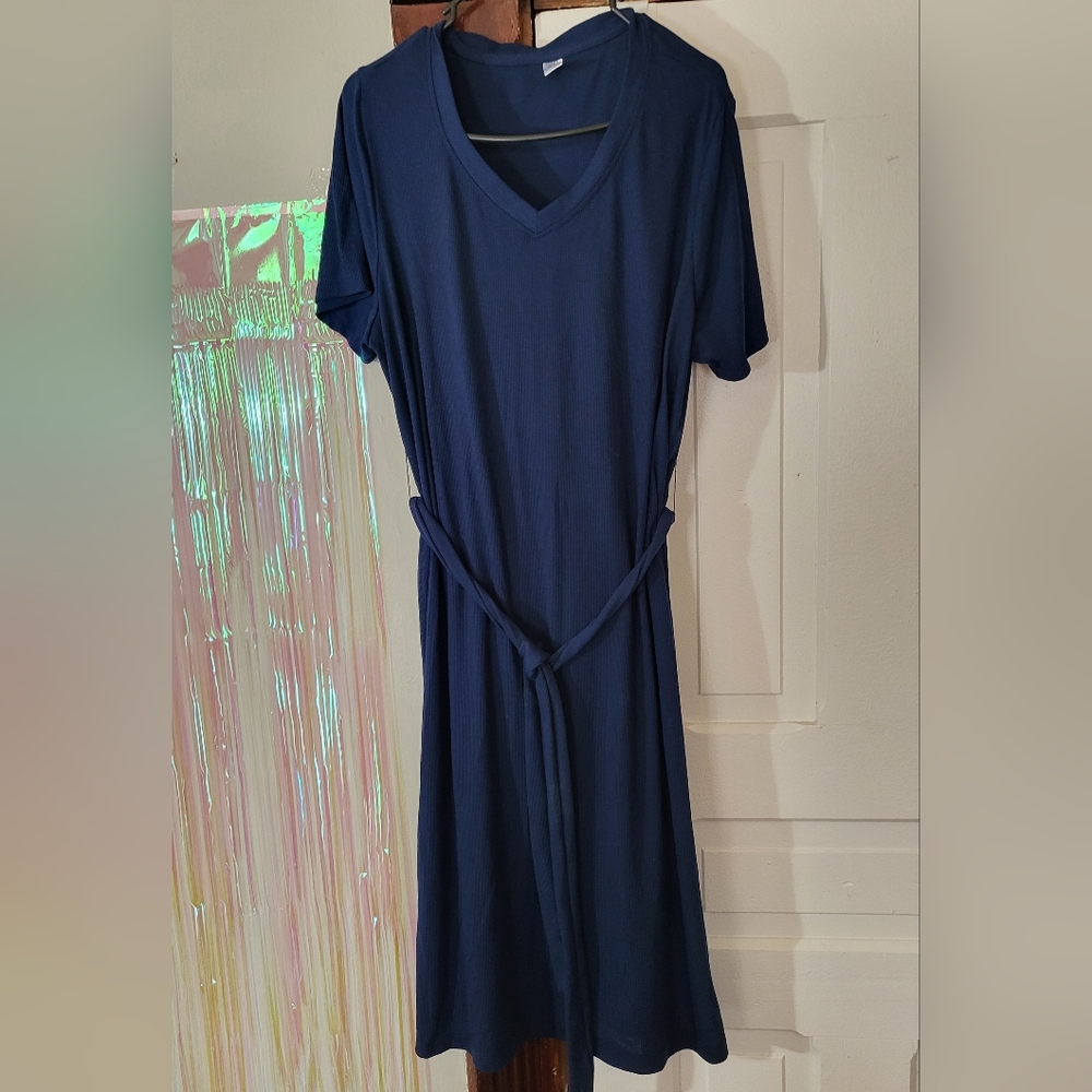 Just Be Navy Midi tshirt Dress with Belt 1X